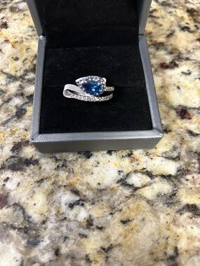Blue Teardrop Crystal Wrap Ring with Pavé Accents